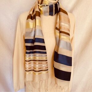 Banana Republic extra long silk wool fringed scarf.